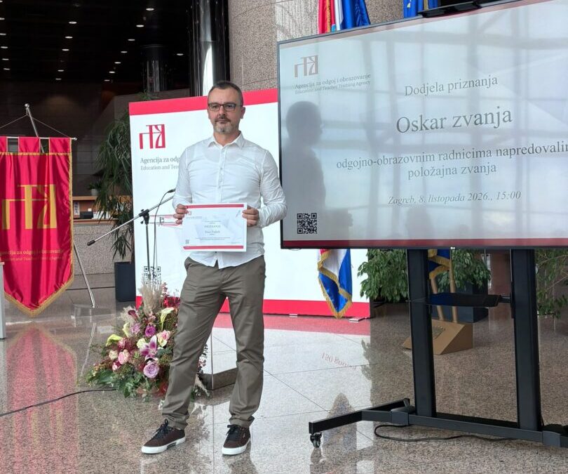 Oskar zvanja i priznanje za izvrsnost našem profesoru Ivici Švaljeku